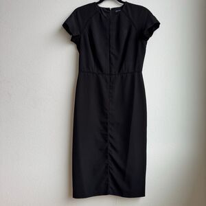 Maggy London Embroidered Tucked Midi Modest Office Sheath Dress Size 6 Small